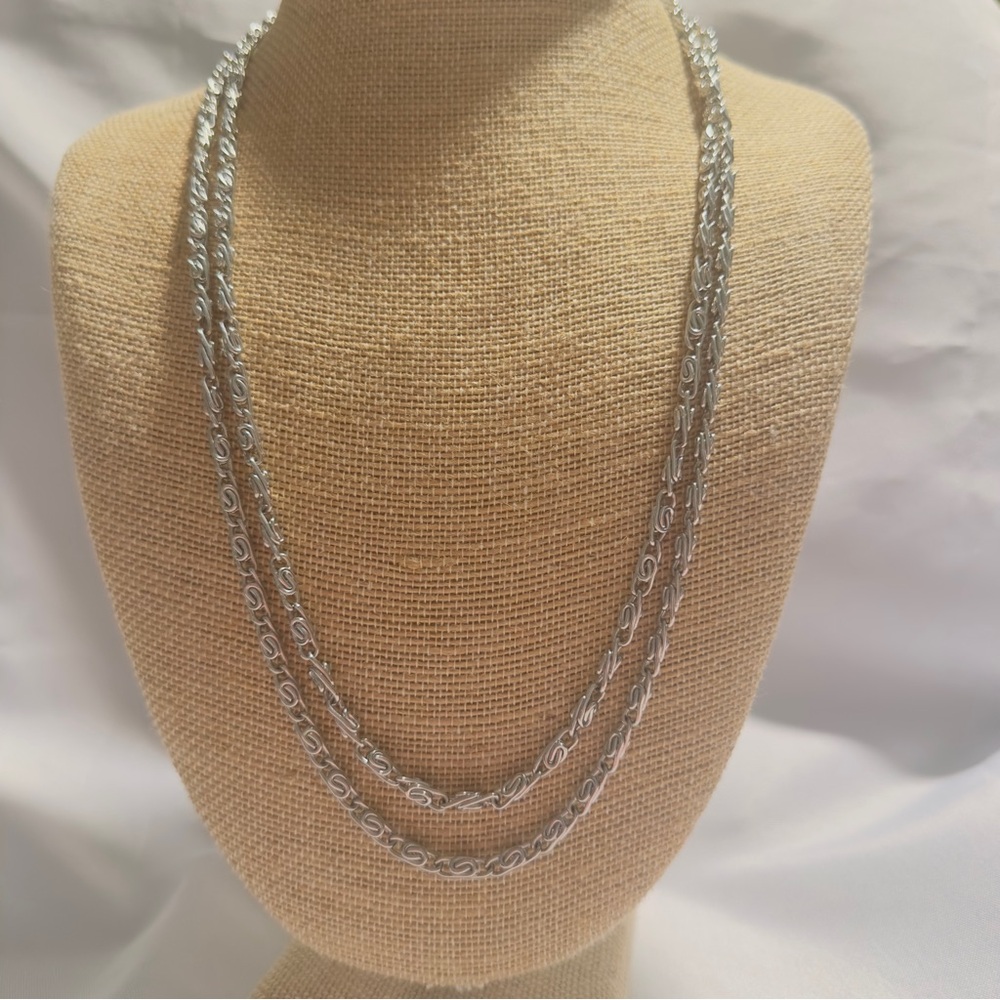 44" Sarah Coventry Silver Tone Greek Key Unsigned Belt or Double Necklace Chain
